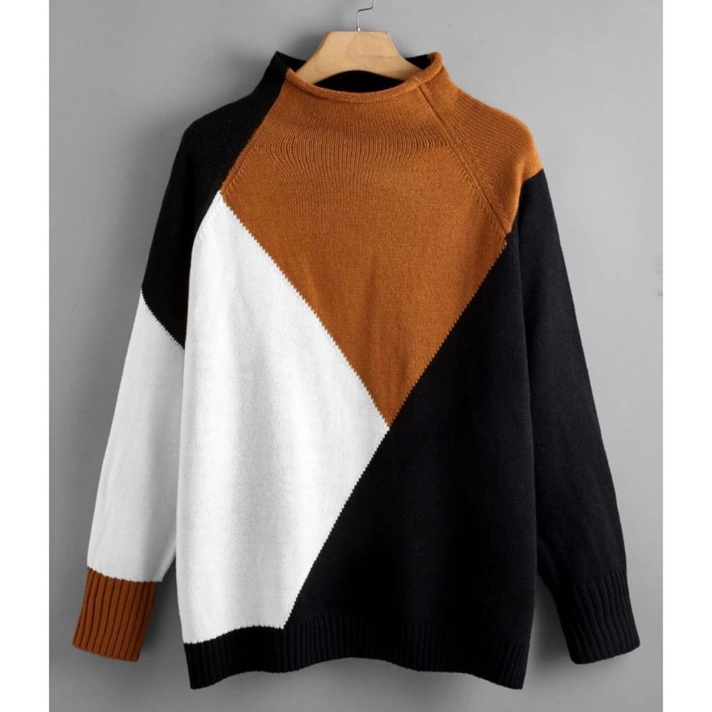 Women’s Mock Turtleneck Colorblock Sweater